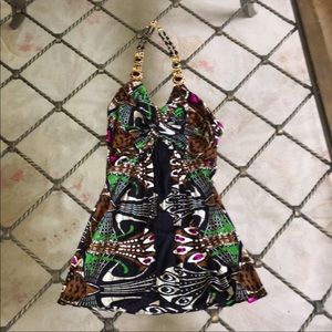 Sky jeweled printed halter top